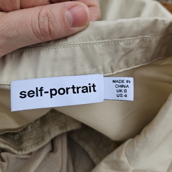 Self Portrait beige shirred cotton mini dress back cutout frosted almond size 4 - Picture 4 of 9